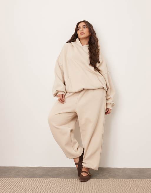 ARRANGE Curve oversized premium heavyweight sweatpants with cuffs in oatmeal, 5 of 5