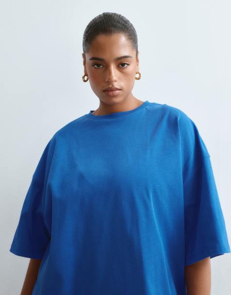 ARRANGE Curve oversized premium heavyweight t-shirt in blue - view 1
