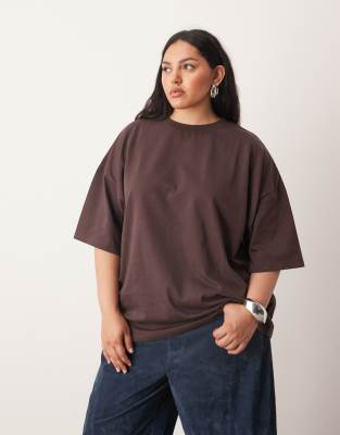 Arrange Curve Oversized Premium Heavyweight T-shirt In Brown
