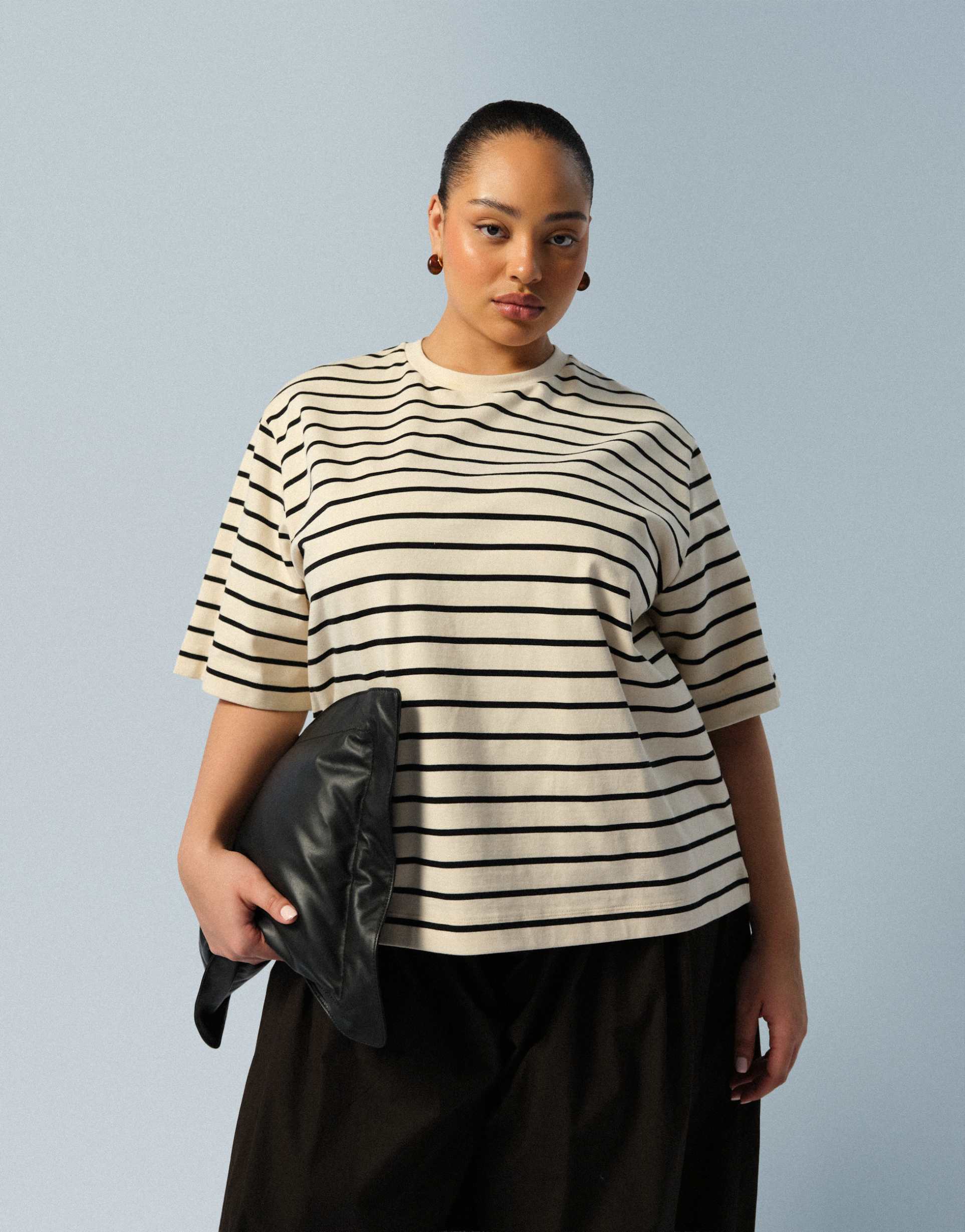 arrange curve oversized premium heavyweight t-shirt in cream stripe