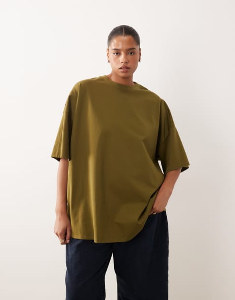 ARRANGE Curve oversized premium heavyweight t-shirt in khaki green - view 1