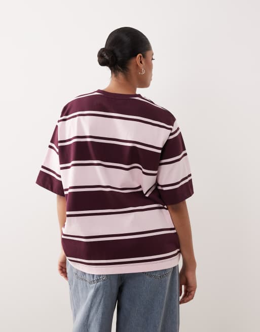 ARRANGE Curve oversized premium heavyweight t-shirt in pink and burgundy stripe, 4 of 4