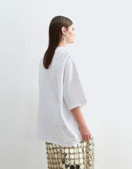 ARRANGE Curve oversized premium heavyweight T-shirt in white, 3 of 5