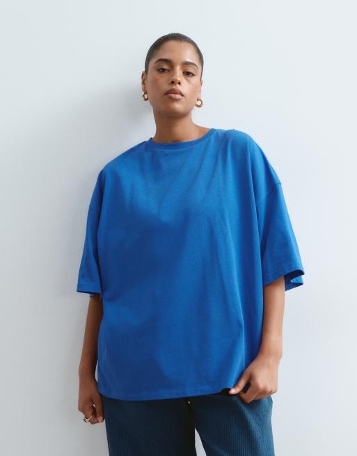 ARRANGE Curve oversized premium zwaar T-shirt in blauw, 4 van 4