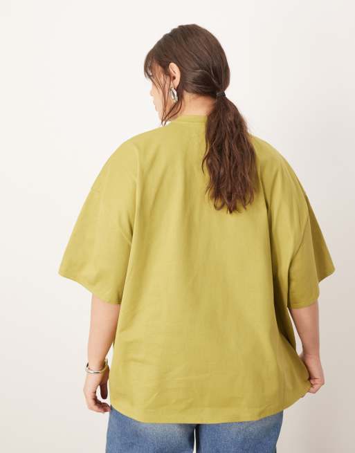 ARRANGE Curve - Oversized T-shirt van jersey met geknoopt detail in olijfgroen, 4 van 4