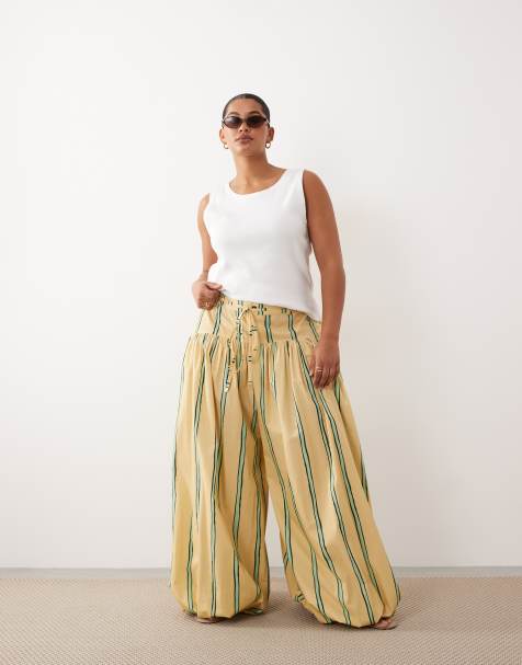 ARRANGE Curve - Pantalon bouffant à rayures avec liens à la taille - Jaune - view 1