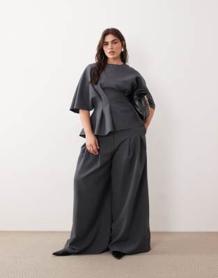 Curve - Pantalon habillé ample d'ensemble à taille plissée - Anthracite-Gris 50