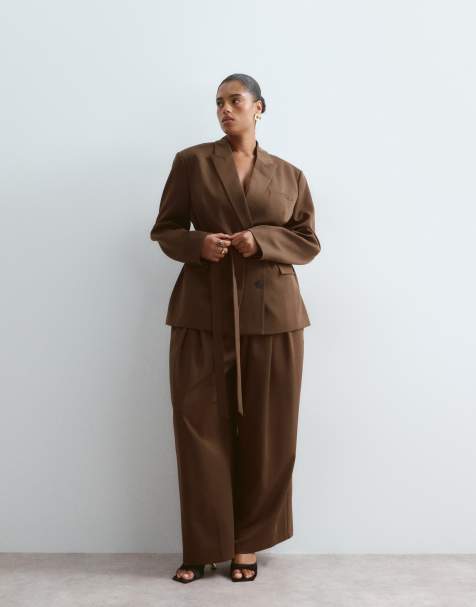 ARRANGE Curve - pantalones de pernera ancha con pinzas y cintura de conjunto en chocolate - view 1