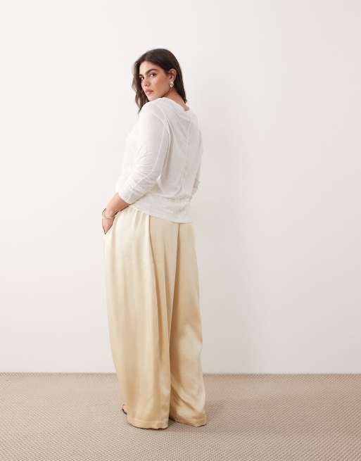 ARRANGE Curve - Pantaloni a fondo ampio in raso color crema, 5 di 5