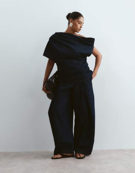 ARRANGE Curve - Pantaloni in denim indaco con pieghe in coordinato - view 1