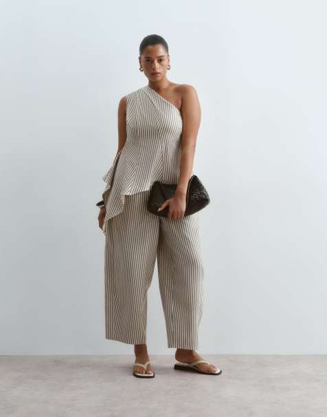 ARRANGE Curve - Pantaloni sartoriali bombati color latticello a righe in coordinato - view 1