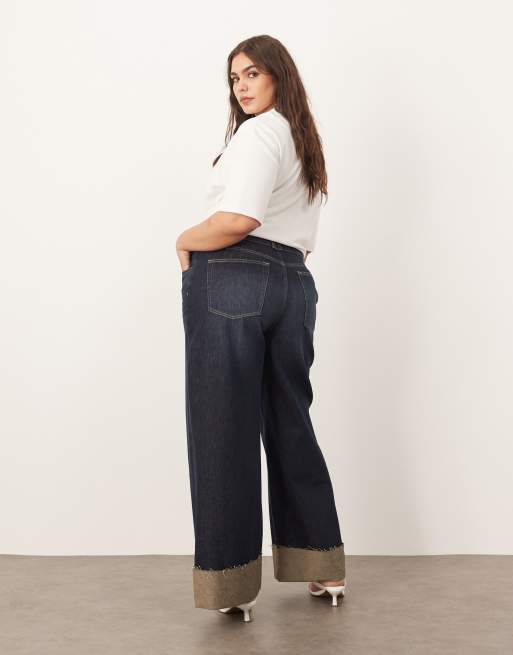 ARRANGE Curve Parker denim high waist slouchy turn up jeans in indigo