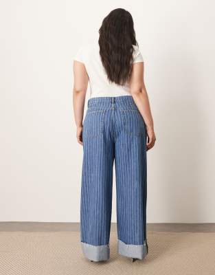 Arrange Curve Parker Denim High Waist Slouchy Turn Up Jeans In Blue