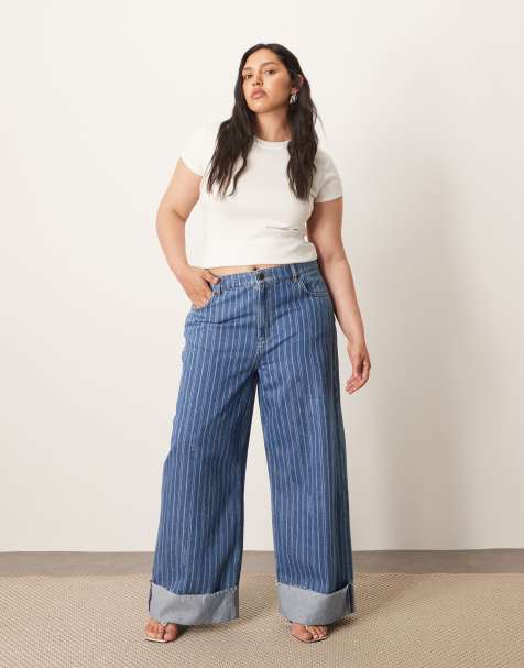 ARRANGE Curve – Parker – Laserrandiga, slouchy jeans med hög midja och uppvikt fåll - view 1
