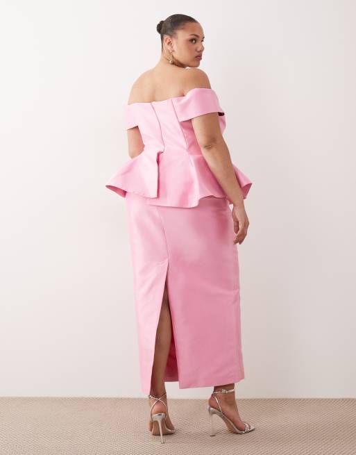 ARRANGE Curve - Pink offshoulder-maxikjole i satin med struktur, 4 af 4