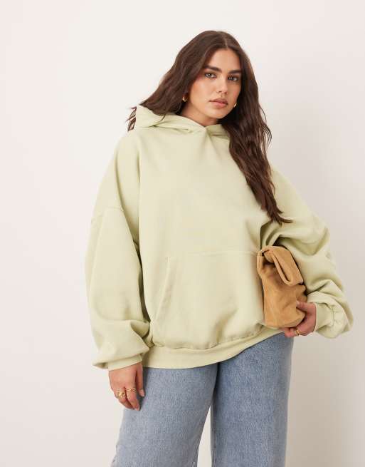 ARRANGE Curve – Pistacjowa gruba bluza z kapturem oversize premium