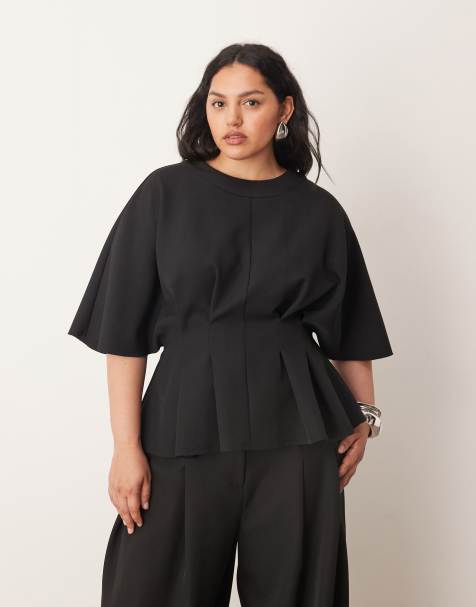 ARRANGE Curve pleat waist short sleeve top in black - part of a set - view 1