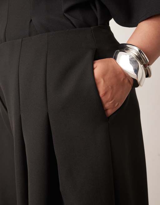 ARRANGE Curve pleated waist tailored wide leg pants in black - part of a set
