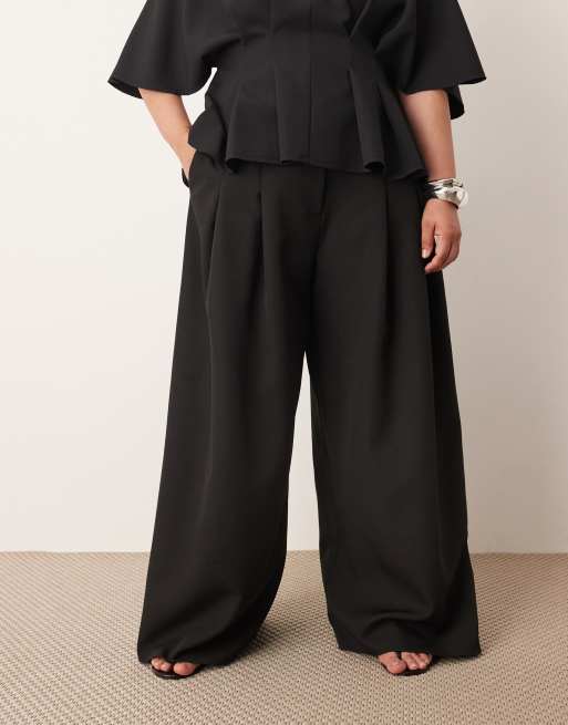 ARRANGE Curve pleated waist tailored wide leg pants in black - part of a set