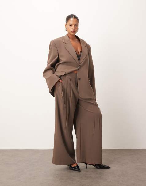 ARRANGE Curve pleated wide leg pants in chocolate (part of a set) - view 1