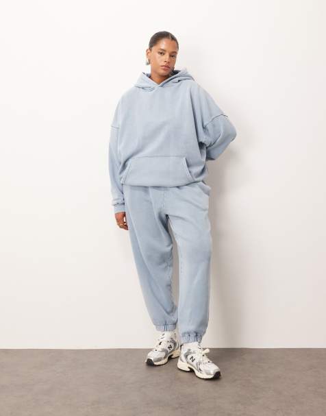 ARRANGE Curve premium acid wash hoodie and sweatpants in soft blue - view 1