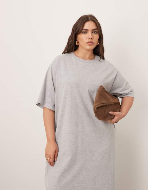 ARRANGE Curve – Premium – Gråmelerad, kraftig t-shirtklänning i midilängd, 3 av 4