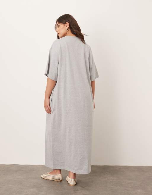 ARRANGE Curve – Premium – Gråmelerad, kraftig t-shirtklänning i midilängd, 4 av 4