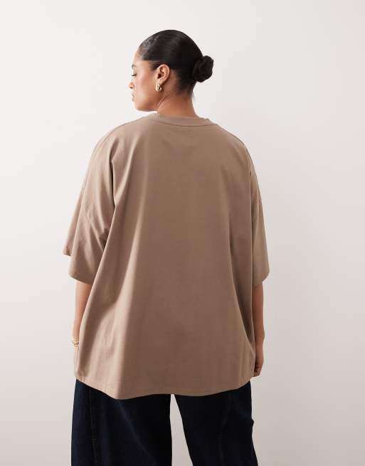 ARRANGE Curve – Premium – Gruby T-shirt oversize w kolorze taupe, 4 z 4