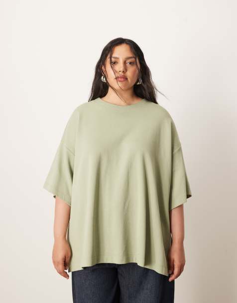ARRANGE Curve premium heavy weight textured jersey oversized t-shirt co-ord in pistachio - view 1