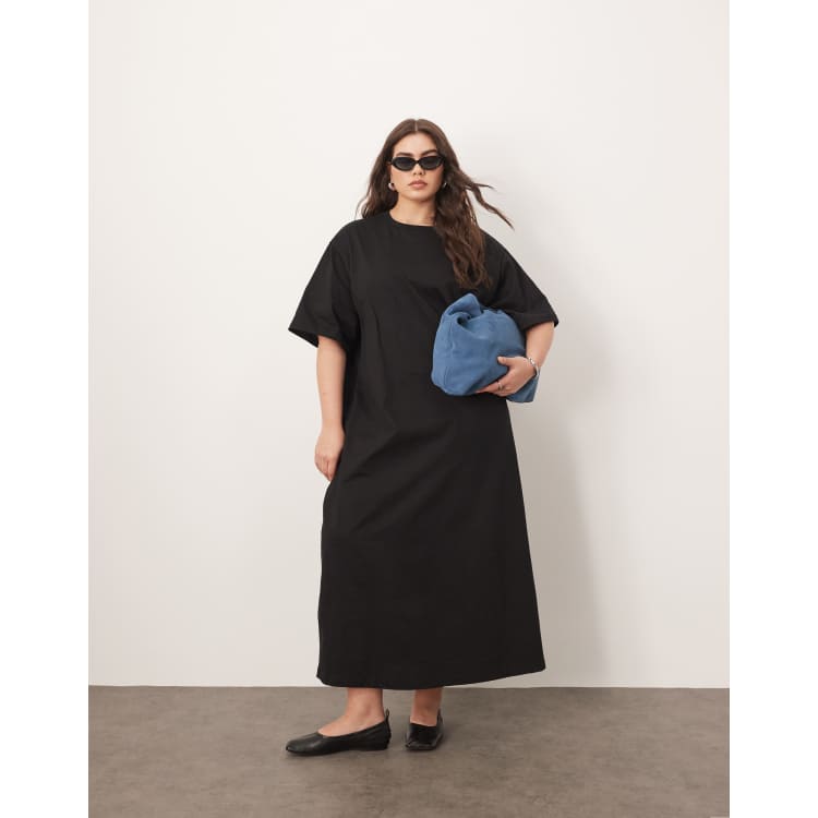 black dress v neck long sleeve Modal Plunge V-Neck Midaxi Dress in Black - M