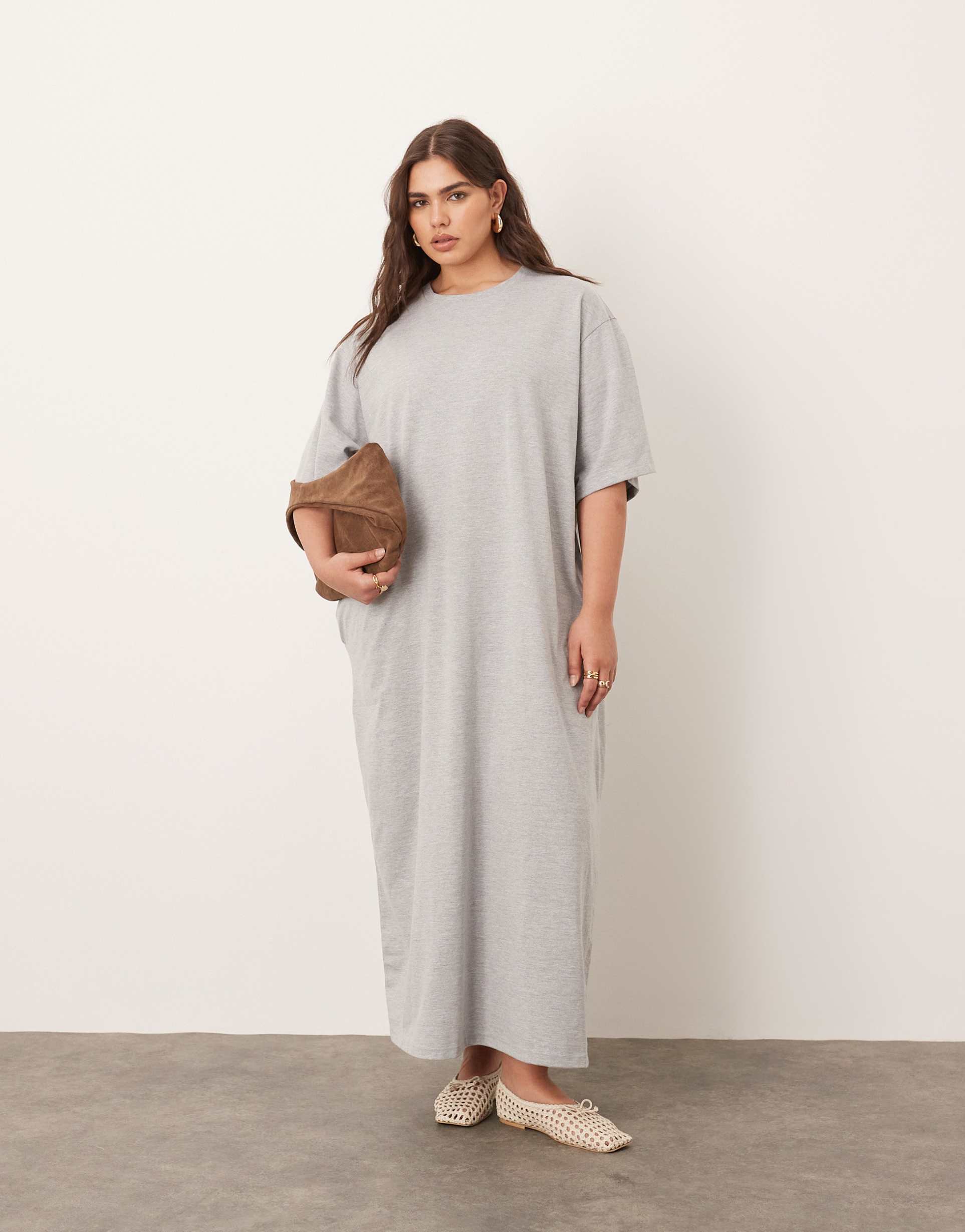arrange curve premium heavyweight t-shirt midi dress in heather gray