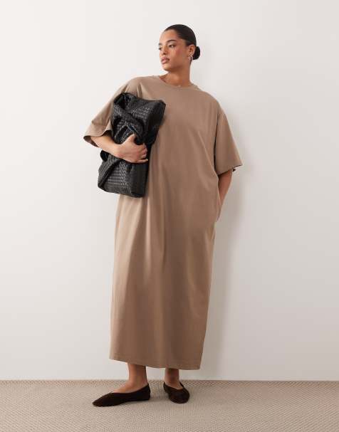 ARRANGE Curve premium heavyweight T-shirt midi dress in taupe - view 1