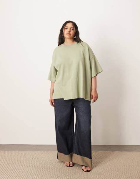ARRANGE Curve premium heavyweight textured jersey shirt and column maxi skirt set in washed sage - view 1