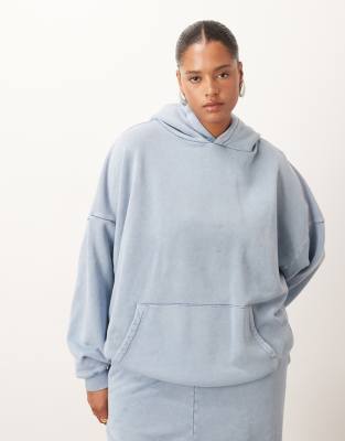 ARRANGE Curve - Premium - Kapuzenpullover in zartem Blau mit Acid-Waschung
