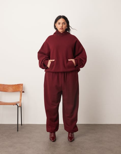 ARRANGE Curve - Premium - Merlotfarvede og oversized joggingbukser i kraftigt materiale med tætsiddende benkanter - view 1
