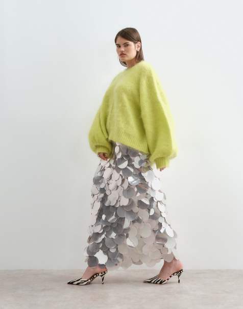 ARRANGE Curve premium oversize sweter z okrągłym dekoltem z moheru w kolorze limonkowym - view 1