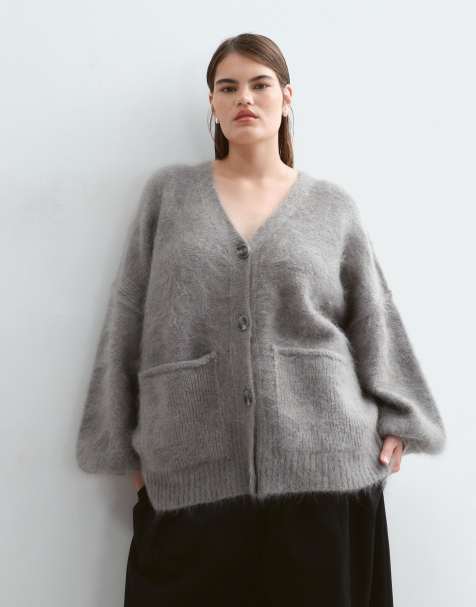 ARRANGE Curve premium oversized cardigan med meget mohair i grå - view 1