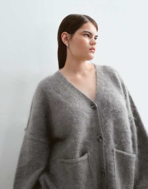 ARRANGE Curve premium oversized cardigan med meget mohair i grå, 5 af 5