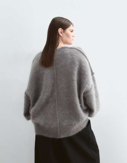 ARRANGE Curve premium oversized mohair rich cardigan in grey, 4 of 5
