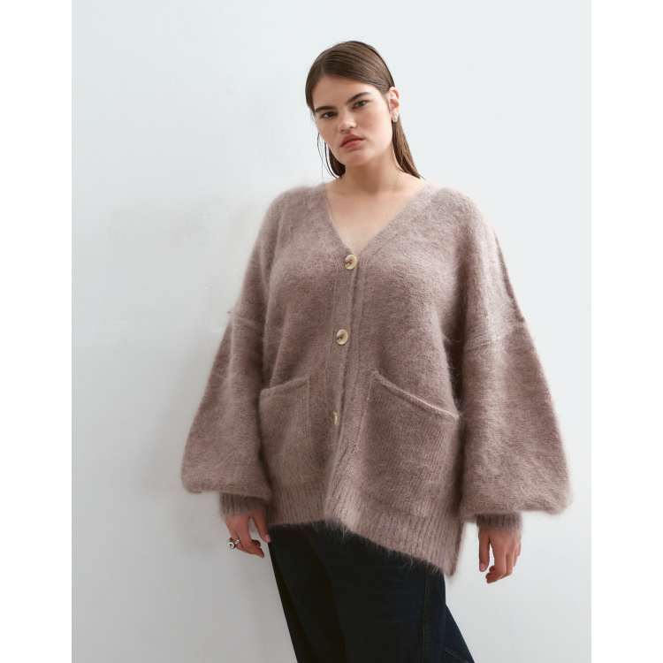 トップス RYO TAKASHIMA OVERSIZED MOHAIR CARDIGAN ARRANGE Curve premium oversized mohair rich cardigan in taupe | ASOS