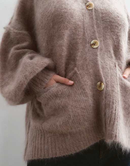 ARRANGE Curve premium oversized mohair rich cardigan in taupe, 3 of 5
