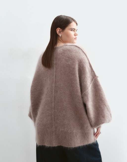 ARRANGE Curve premium oversized mohair rich cardigan in taupe, 4 of 5