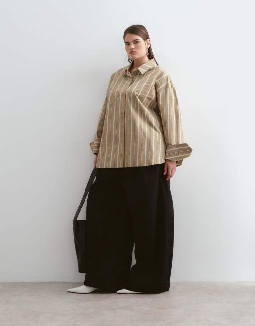 ARRANGE Curve premium oversized shirt in stone stripe, 2 of 5