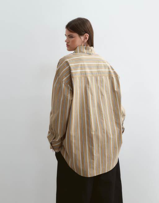 ARRANGE Curve premium oversized shirt in stone stripe, 4 of 5