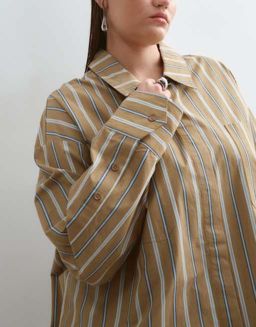 ARRANGE Curve premium oversized shirt in stone stripe, 5 of 5