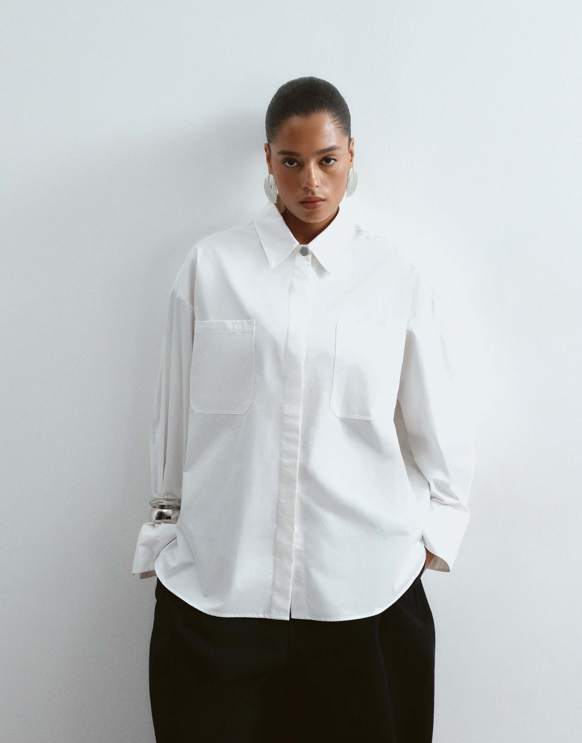 arrange curve premium oversized shirt in white