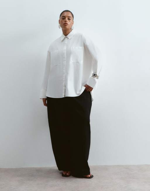 ARRANGE Curve premium oversized shirt in white, 3 of 4