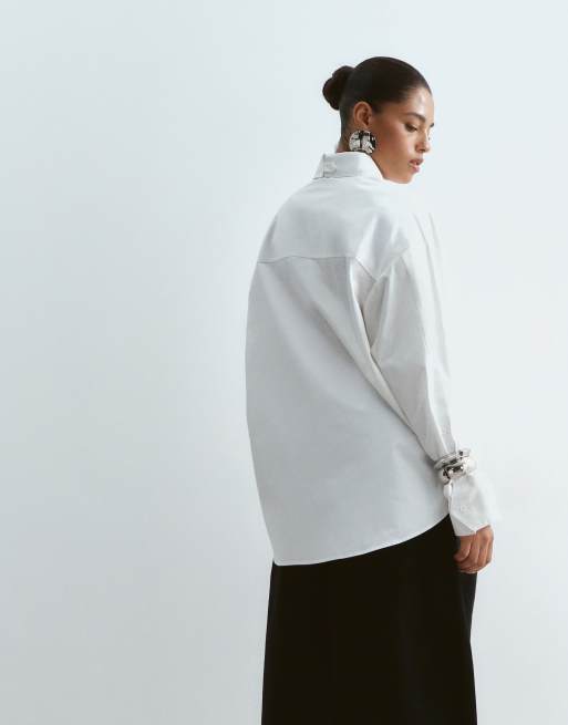 ARRANGE Curve premium oversized shirt in white, 4 of 4