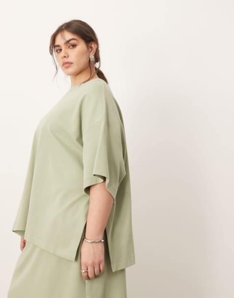 ARRANGE Curve - Premium - Oversized T-shirt van zware jersey met textuur in pistache, deel van co-ord set - view 1