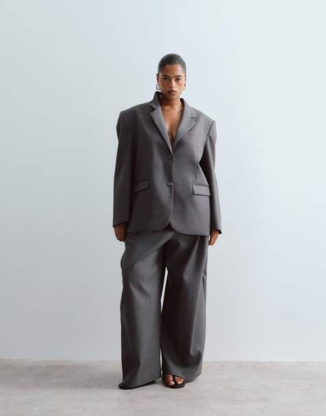 ARRANGE Curve premium oversized wool blazer and tailored trouser with contrast stripe lining in grey - view 1